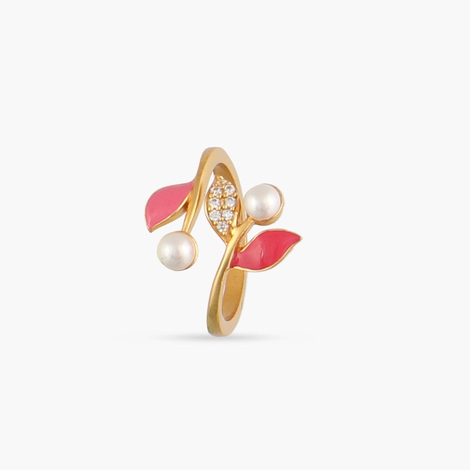 Shop Eriha Pearl Statement CZ Pink Leaf Finger Ring | Tarinika