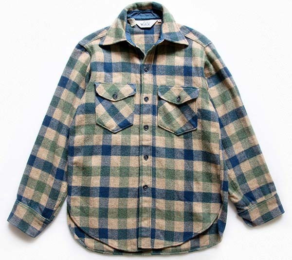70s Woolrichウールリッチ ブロックチェック ウールシャツ S