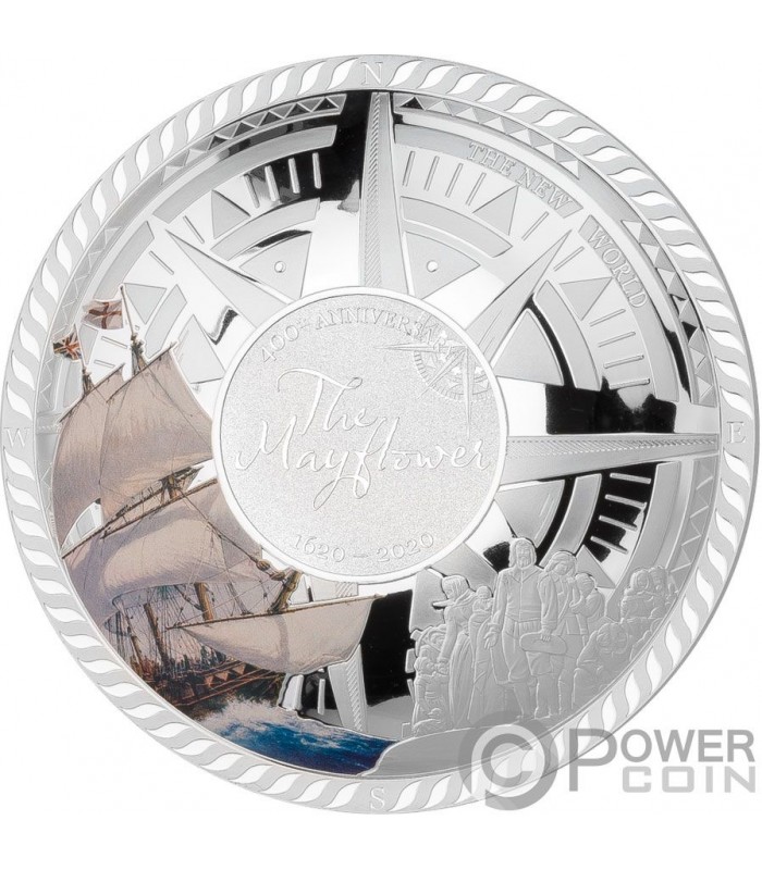 MAYFLOWER 400th Anniversary Convex Silver Coin 5$ Solomon Islands 2020