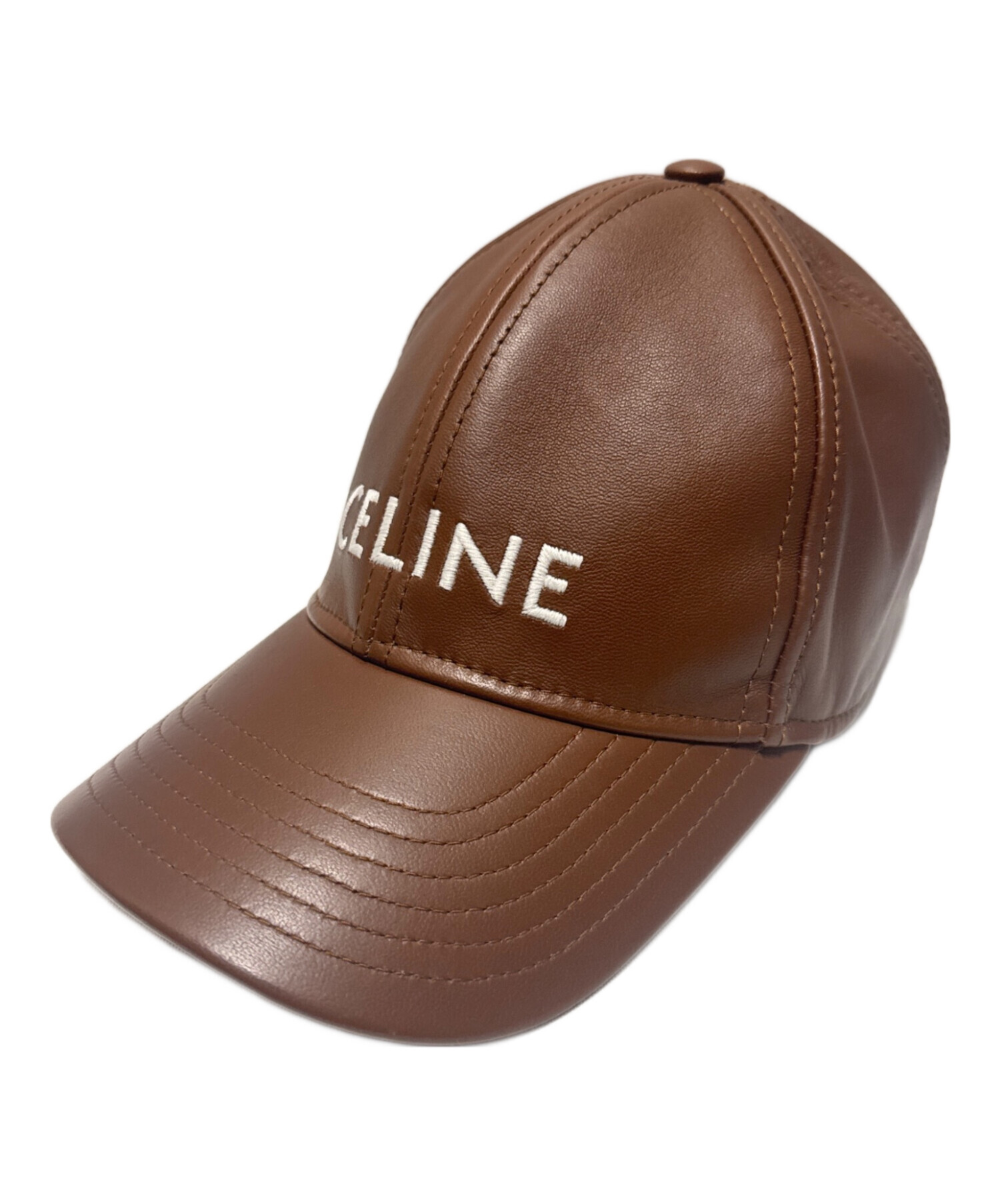 中古・古着通販】CELINE (セリーヌ) ロゴレザーキャップ ブラウン