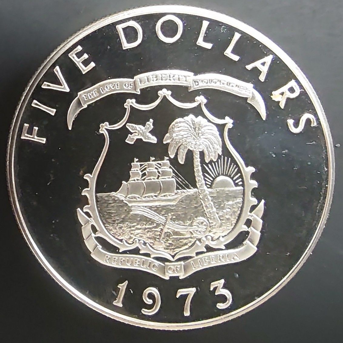 1973年 リベリア銀貨 5ドル エレファント記念銀貨 大型 silver900