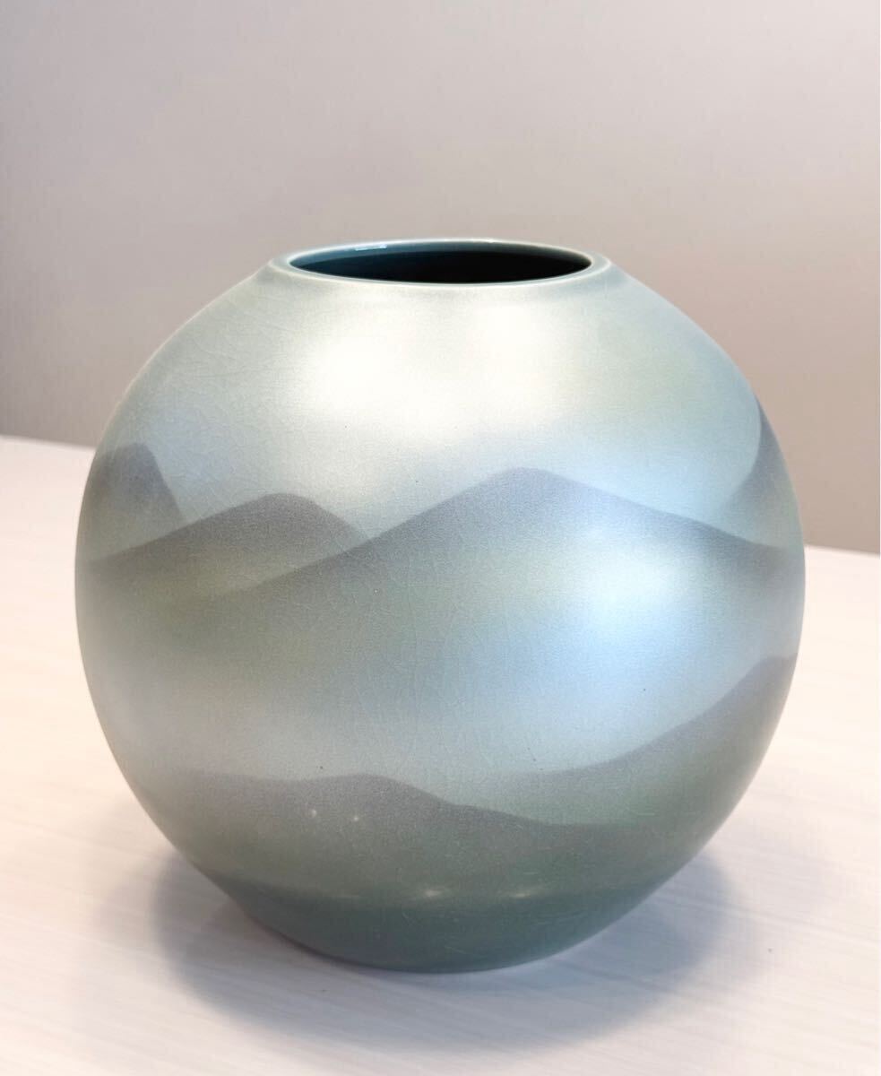 送料無料)美品 九谷焼 香祥窯 鶴 連山 花瓶 花器 壺 サイズ 高さ 約22