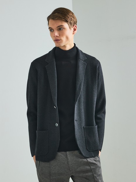 セットアップ対応】ビックヘリンボン柄 ニットジャケット｜DESIGNWORKS