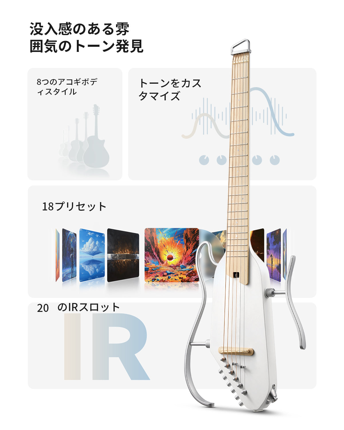 HUSH-I PRO 複数のサウンドモードヘッドレス トラベルギター Donner