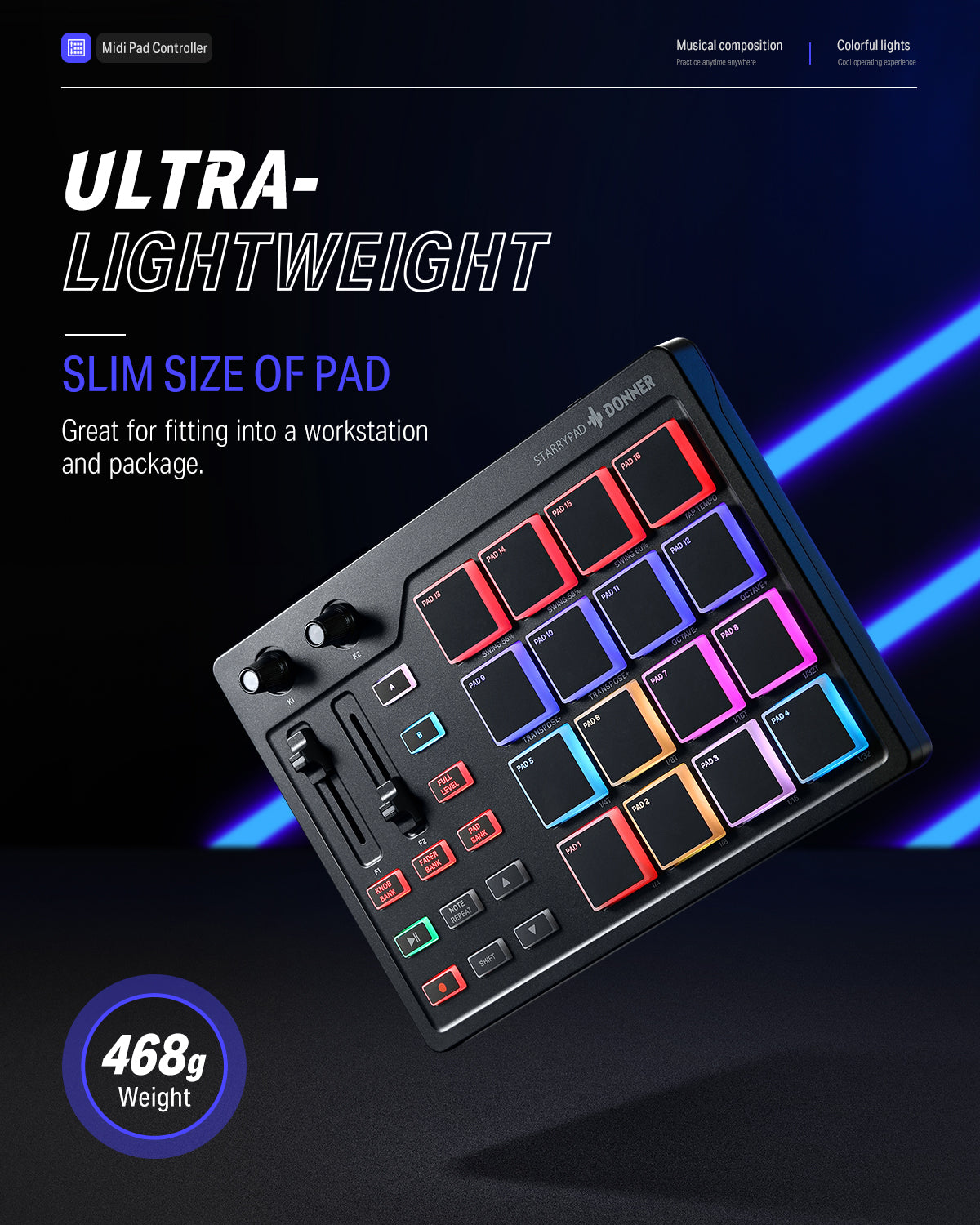 STARRYPAD 16パッドMIDIコントローラー音楽制作初心者向け Donner