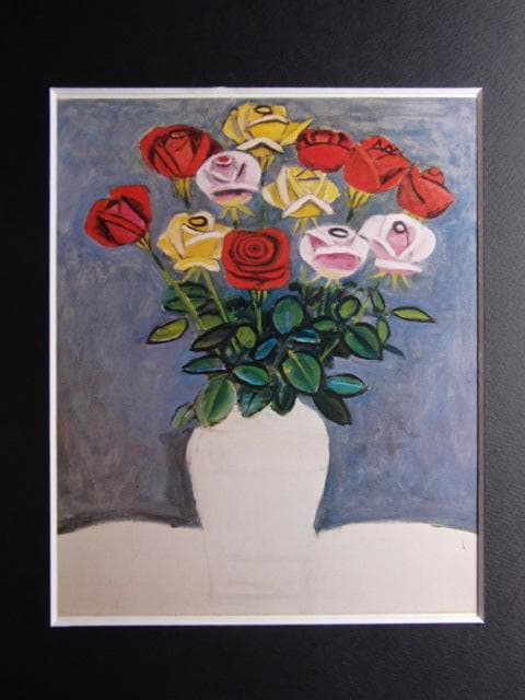 児島善三郎、【薔薇】、希少な画集画、新品高級額 額装付、状態良好