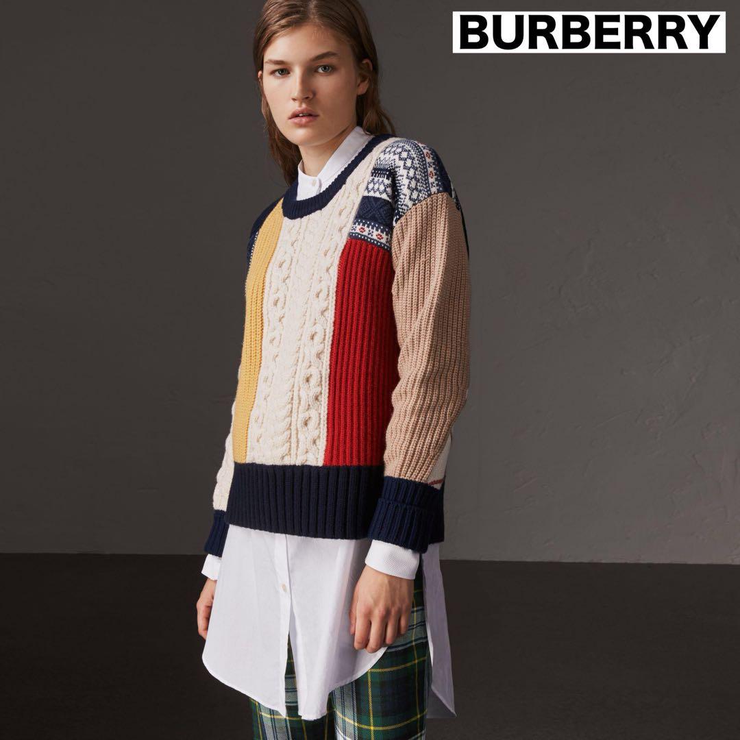 極美品 BURBERRY カシミヤ混 アシメトリー ケーブル チャンキーニット