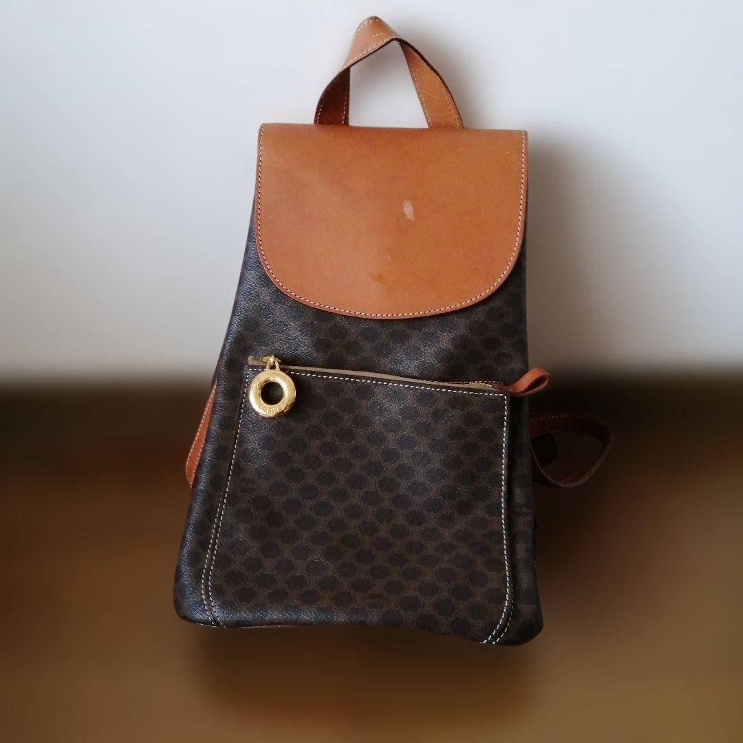 a*c様 CELINE　マカダム　ブラウン レザー リュック　ヴィンテージ CELINE セリーヌ マカダム PVC×レザー フロントポケット バックパック