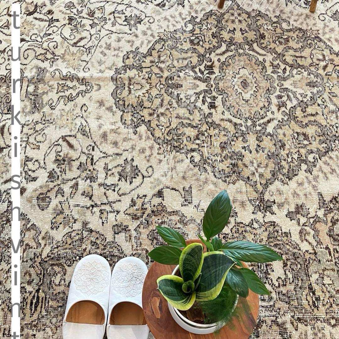 超大判168.5×276アンティークベージュ　メダリオン　トルコヴィンテージラグ