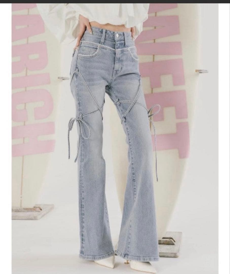 ダーリッチ 新品未使用タグ付き ピコレースハイウエストフレアデニム　xs