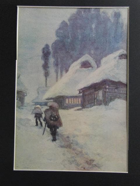 青木　繁【雪景】、年代物、希少画集画より、状態良好、新品高級額装付