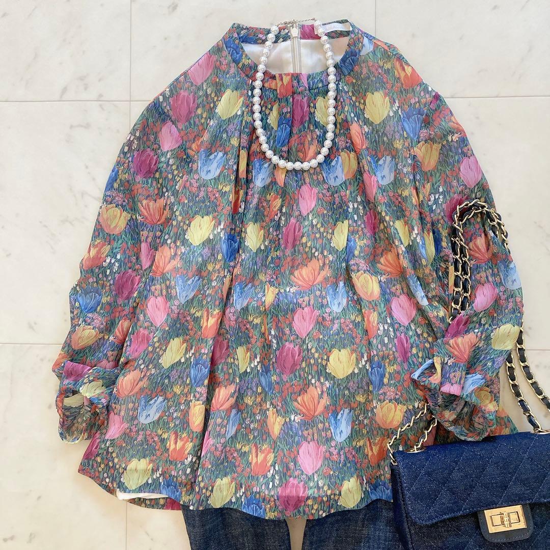 極美品　アマカ　LIBERTY AMALIA TULIPスタンドカラーブラウス セール】 【LIBERTY】AMALIA TULIPスタンドカラーブラウス （シャツ