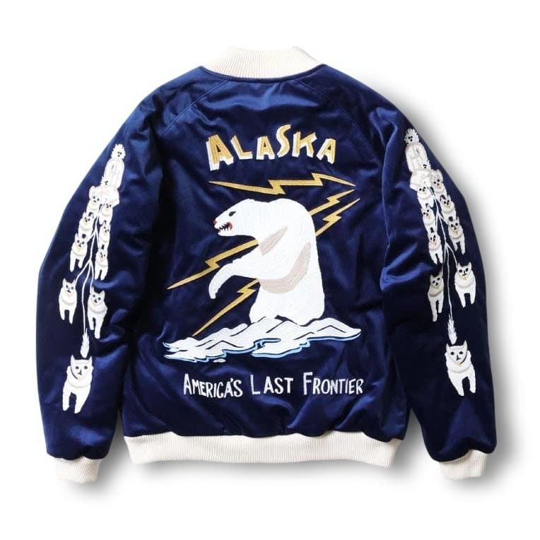 HOUSTON 別珍スカジャン ALASKA柄 スーベニア 51521NVXXL HOUSTON（ヒューストン） スカジャン ALASKA SUKA JACKET 刺繍 ベロア