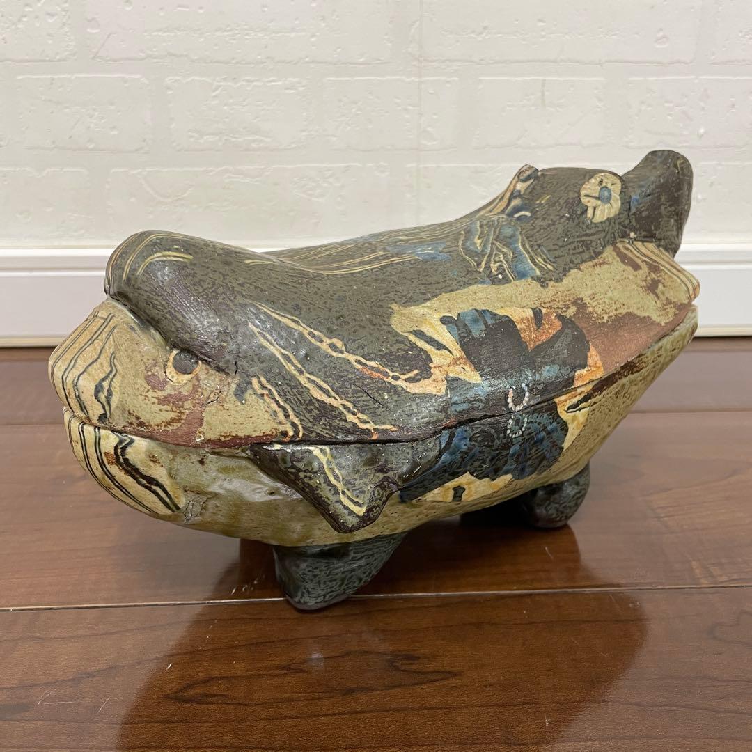 【魚の宮】　山内瑠璃子　練り込み　大島窯　置物