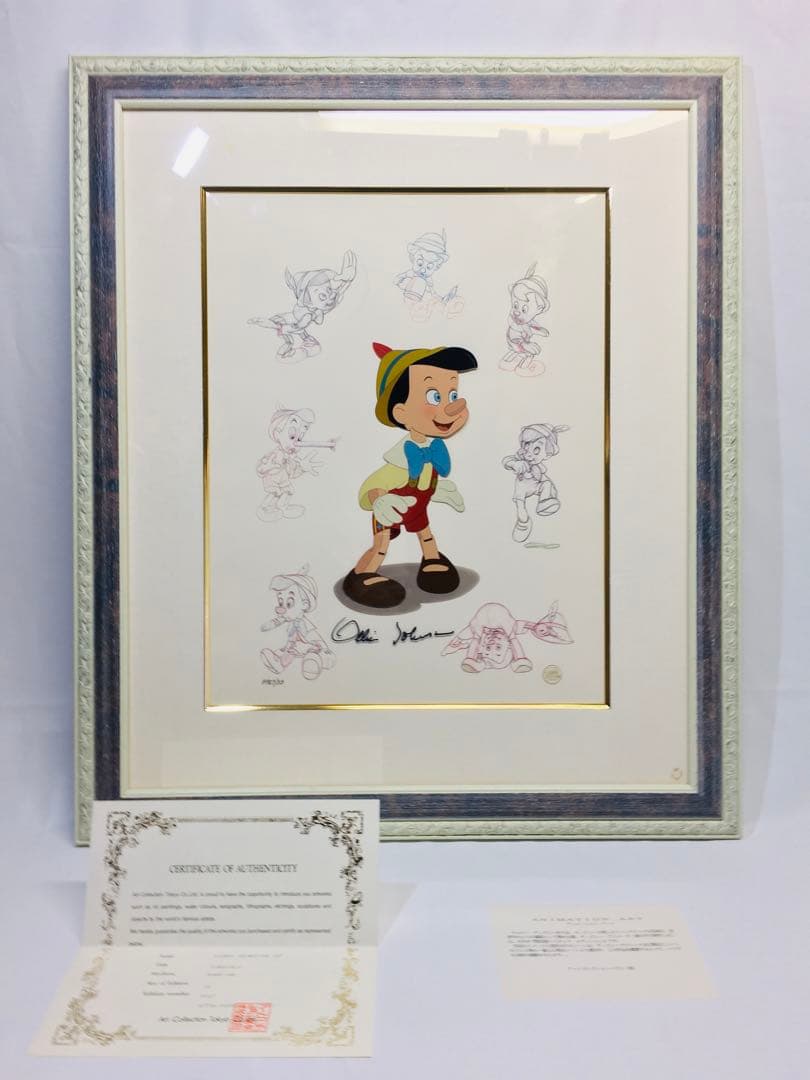 ディズニー　ピノキオ　セル画 ディズニー セル画「ピノキオ&ジミニー」額縁2種選択可 展示用フック付