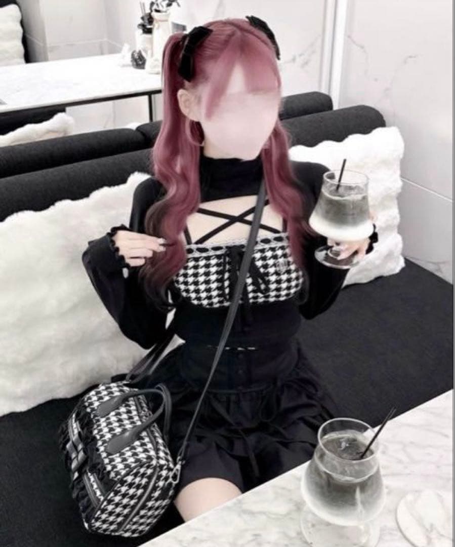 チェック柄長袖ニットトップス INGNI（イング） ニット セーター クロスチョーカーチェック柄長袖