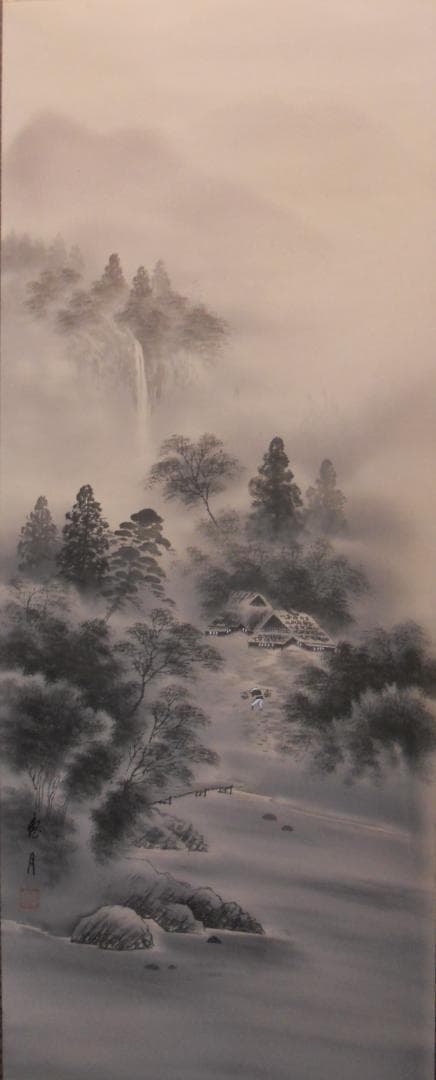 掛け軸 翆城 山水夏画 絹本 希少 軸装 茶道具 掛軸 美品 です。
