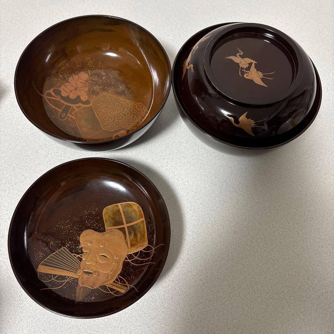 加賀漆器 蒔絵 鶴 翁 鈴 漆器 椀 茶道具 茶器 時代物