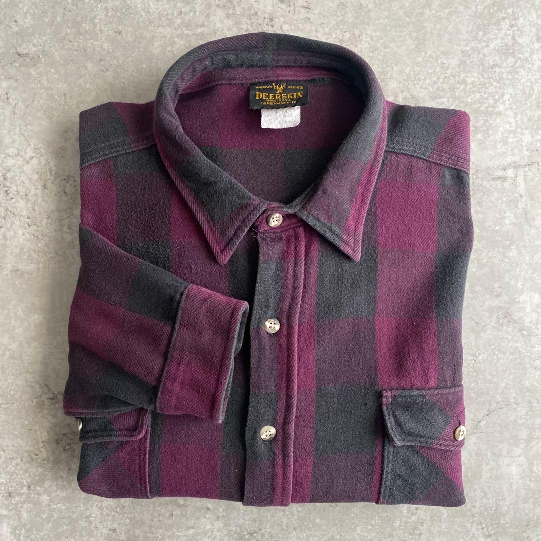 ド渋 好配色 チェック 70s 80s DEERSKIN ネルシャツ USA製