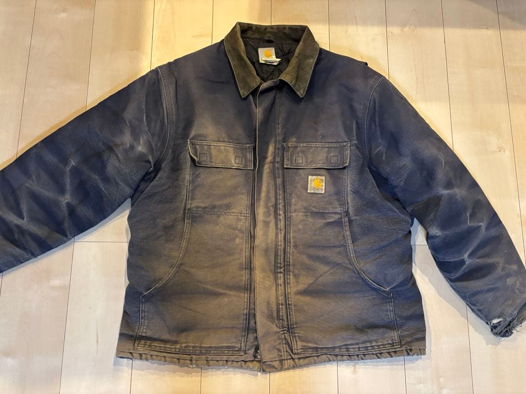 Carhartt ダークブルーワークジャケット Carhartt Mens Flannel-Lined Active Work Jacket Dark Navy