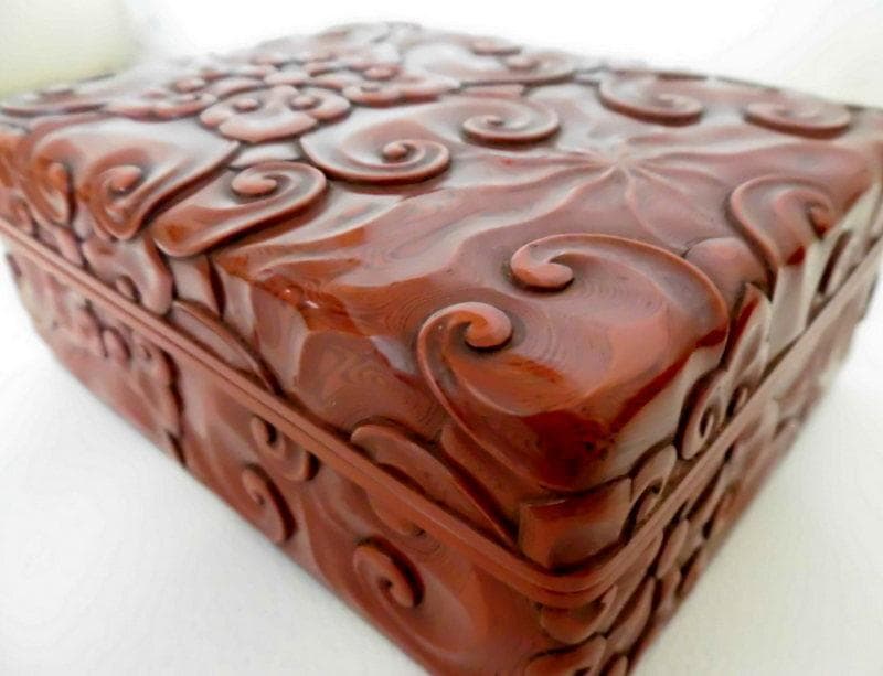 文化遺産★高岡漆器　石井勇介造　花文堆朱勇助塗 小箱 博物館 希少